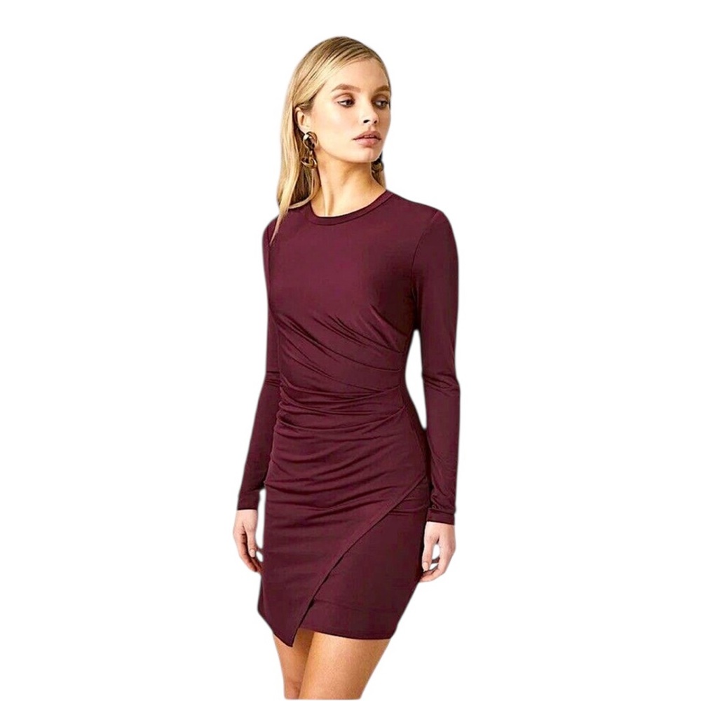 NWT Krisa REVOLVE Women’s Wrap Long Sleeve Mini Dress in Cherry Size Medium‎